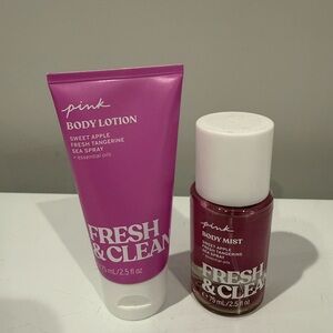 NEW~Victoria  Secret PINK FRESH & CLEAN  Bundle: Lotion 2.5 oz + Mist 2.5 oz